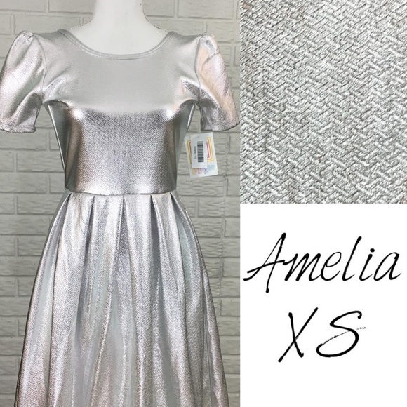 LuLaRoe Metallic Silver Amelia Dress - Elegant Collection - Picture 1 of 2
